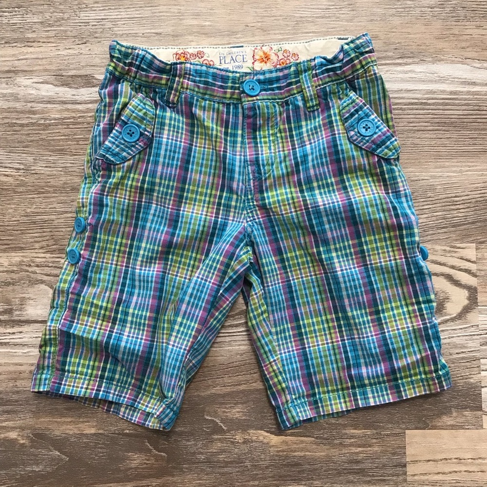 The Children’s Place Blue Plaid Roll Tab Bermuda Short Adjustable Waist 6